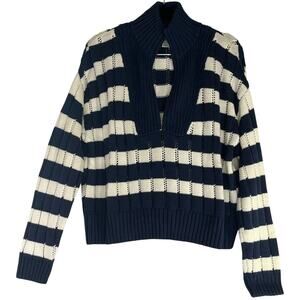 A New Day Navy White Striped Quarter Zip Mock Neck Sweater Size M